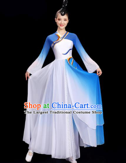 Chinese Women Dancing Competition Fashion Fan Dance Show Costume Yangko Dance Blue Outfit Folk Dance Clothing