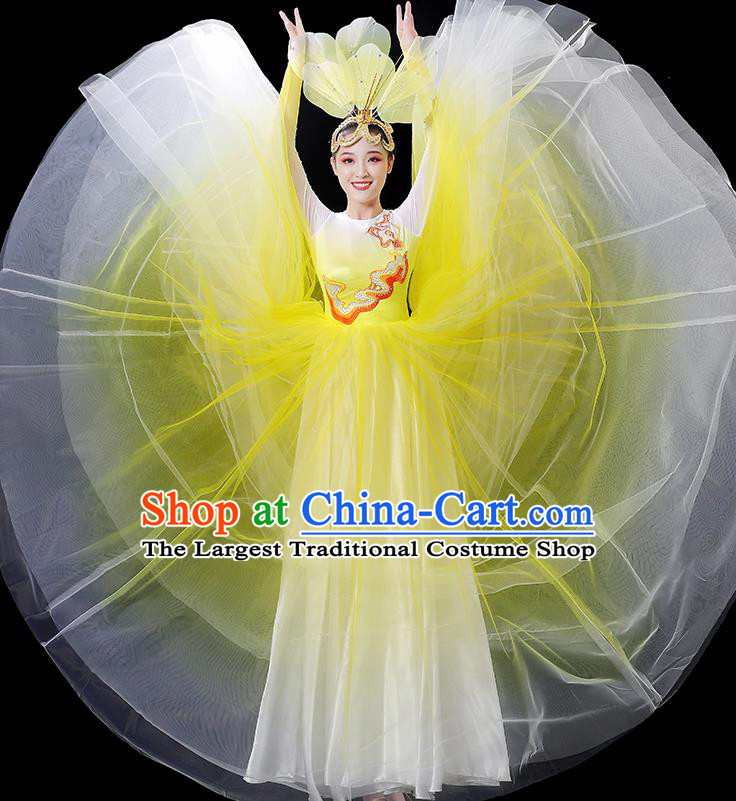 China Women Group Performance Clothing Stage Show Fashion Modern Dance Costumes Opening Dance Yellow Dress