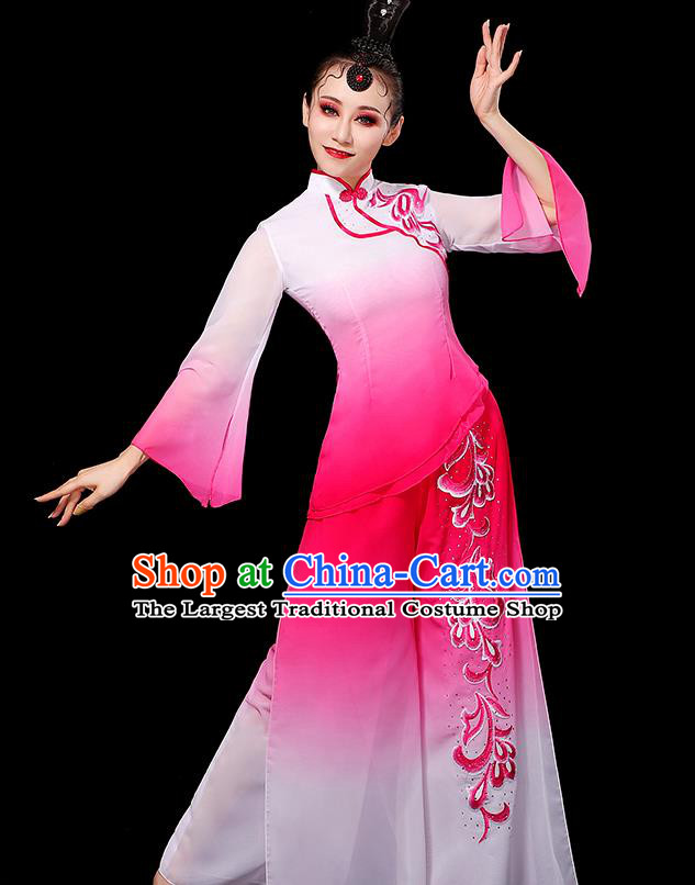 China Umbrella Dance Fashion Fan Dance Clothing Yangko Dance Gradient White Pink Outfit Women Group Stage Show Costume