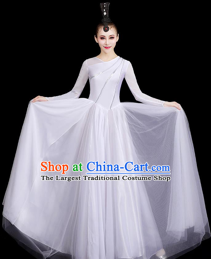 Top Women Chorus White Dress Group Stage Show Costume Modern Dance Fashion Opening Dance Clothing