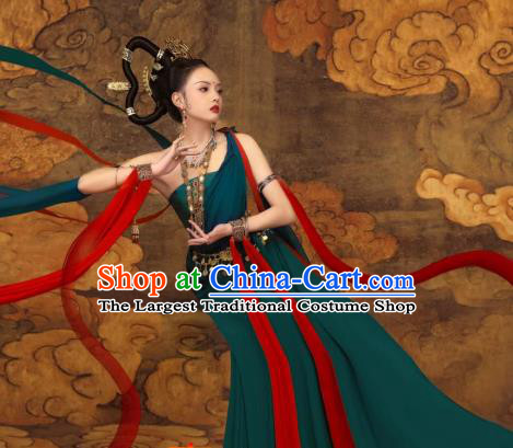 China Dunhuang Murals Flying Apsaras Costumes Classical Dance Clothing Ancient Fairy Green Dress