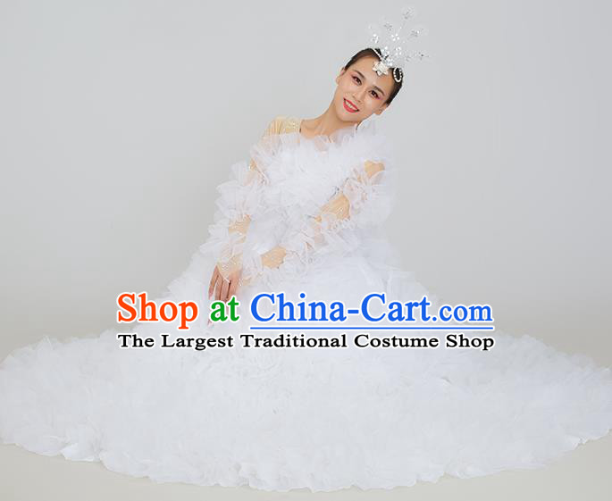 Top Rose Dance Fashion Modern Dance White Dress Women Group Show Clothing Opening Dance Ball Gown