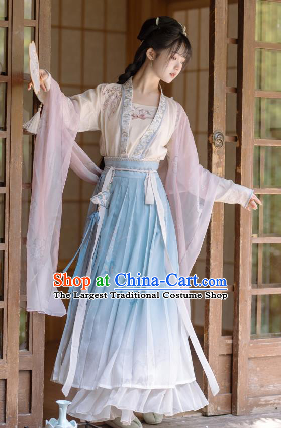 China Ancient Young Woman Garment Costumes Traditional Hanfu Shirt and Skirt Song Dynasty Female Clothing