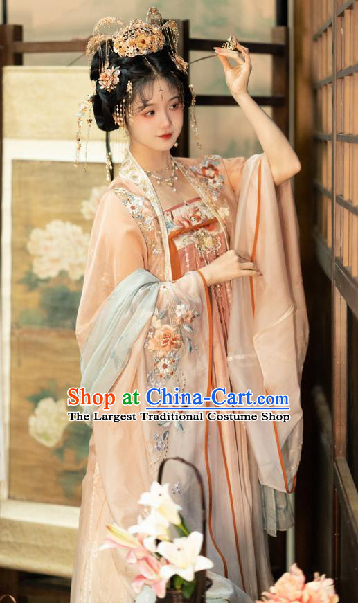 China Tang Dynasty Court Woman Clothing Ancient Palace Princess Garment Costumes Traditional Embroidered Hanfu Dresses