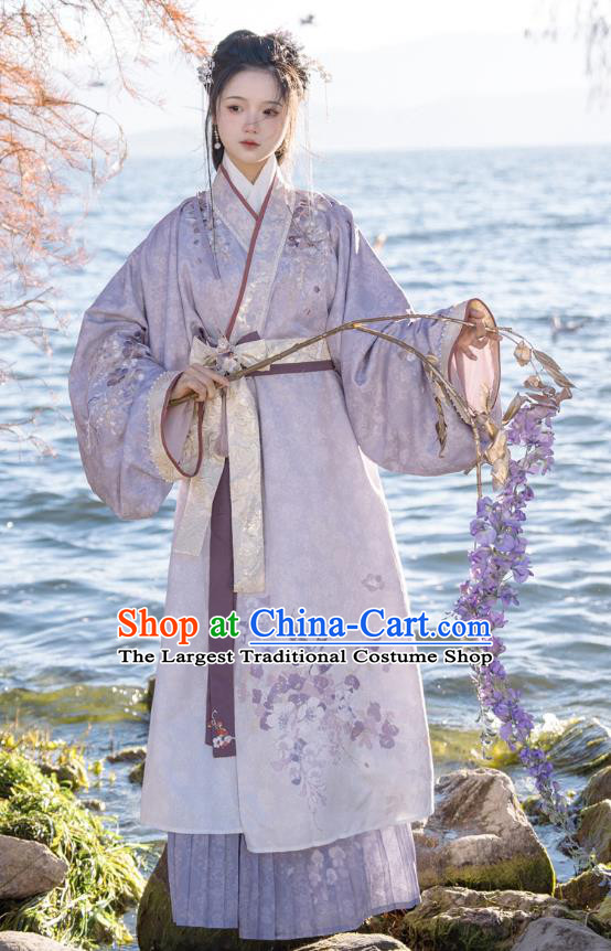 China Ancient Royal Princess Clothing Han Dynasty Court Woman Costumes Traditional Embroidered Lilac Hanfu Dresses