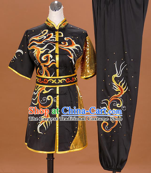 Chinese Changquan Competition Clothing Wushu Uniform Kongfu Performance Black Outfit