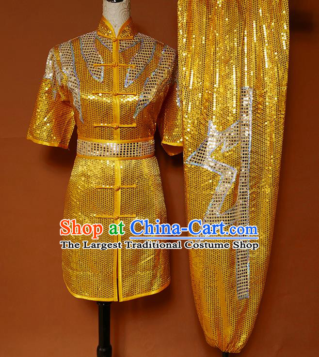 Chinese Kung Fu Performance Golden Outfit Martial Arts Competition Clothing Wushu Tournament Uniform Chang Quan Clothes