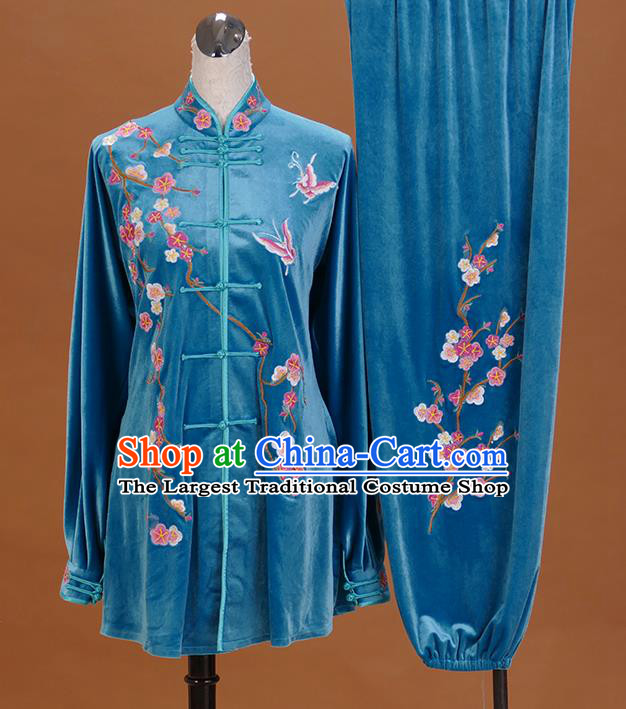 Chinese Winter Taiji Quan Training Uniform Wushu Competition Clothes Female Tai Chi Blue Suit Martial Arts Clothing