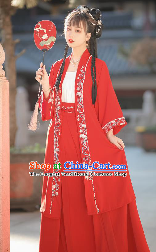 China Traditional Young Lady Hanfu Dresses Ancient Woman Clothing Song Dynasty Red Garment Costumes