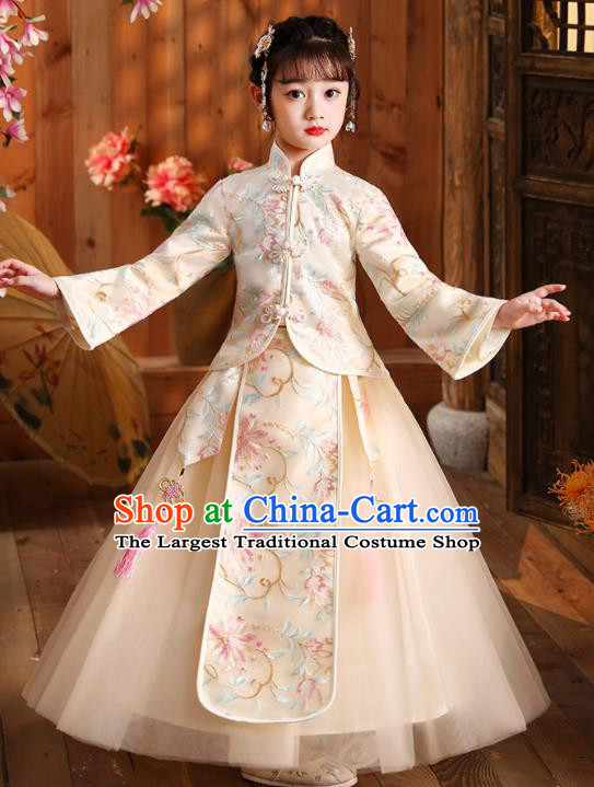 Children Day Performance Hanfu Clothing Girl Stage Show Costumes Chinese Folk Dance Fashion Kid Champagne Blouse and Skirt