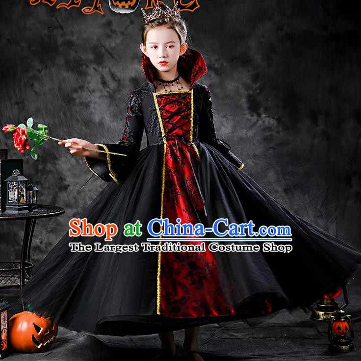 Kid Performance Black Dress Halloween Queen Clothing Girl Stage Show Costume Cosplay Witch Fashion