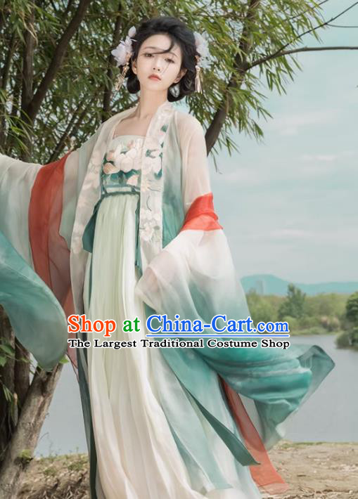 China Traditional Ruqun Green Hanfu Dress Ancient Fairy Costumes Tang Dynasty Imperial Consort Clothing