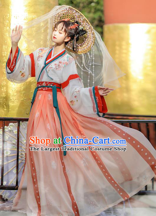 Chinese Traditional Embroidered Hanfu Dress Ancient Goddess Costumes Jin Dynasty Princess Clothing