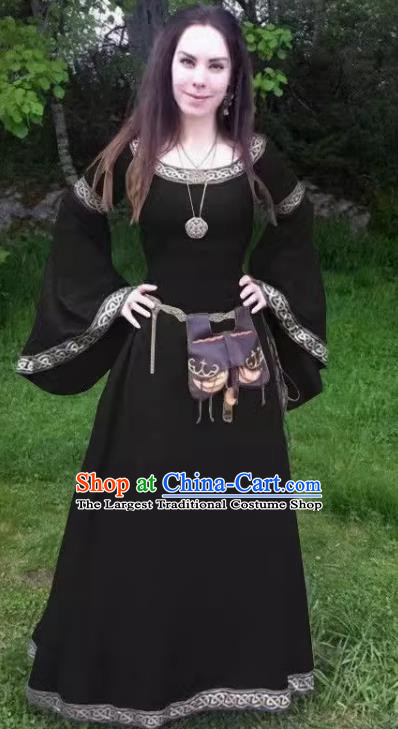 Witch Costume Cosplay European Medieval Retro Dress With Long Sleeves Round Collar And Slim Fit For Ladies Role Play