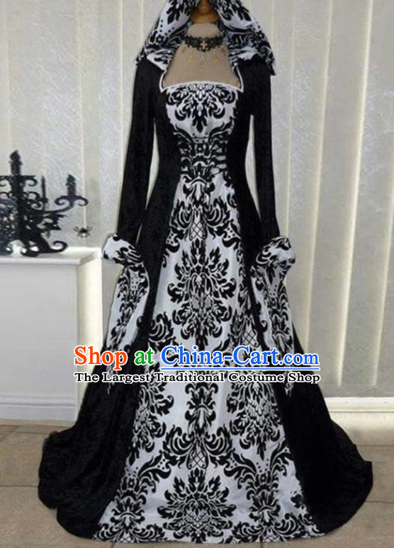 European Retro Style Long Sleeved Hooded Flared Dress Suitable For Palace Formal Occasions Stage Plays