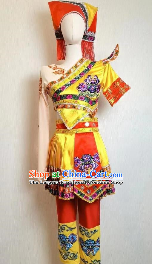 March Three Ethnic Minority Dance Costumes Hydrangea Round Dance Costumes Zhuang Dance Stage Performance Costumes