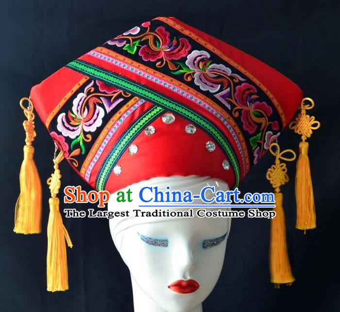 Guangxi Women Adult Minority Performance Hat Zhuang Nationality Folk Song Advanced Embroidery Handmade Headwear