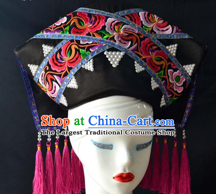 Guangxi Women Adult Minority Performance Hat Zhuang Nationality Folk Song Advanced Embroidery Handmade Headwear