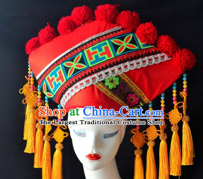 Guangxi Women Adult Minority Performance Hat Zhuang Nationality Folk Song Advanced Embroidery Handmade Headwear