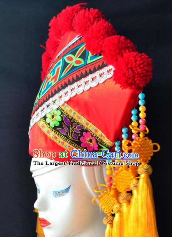 Guangxi Women Adult Minority Performance Hat Zhuang Nationality Folk Song Advanced Embroidery Handmade Headwear