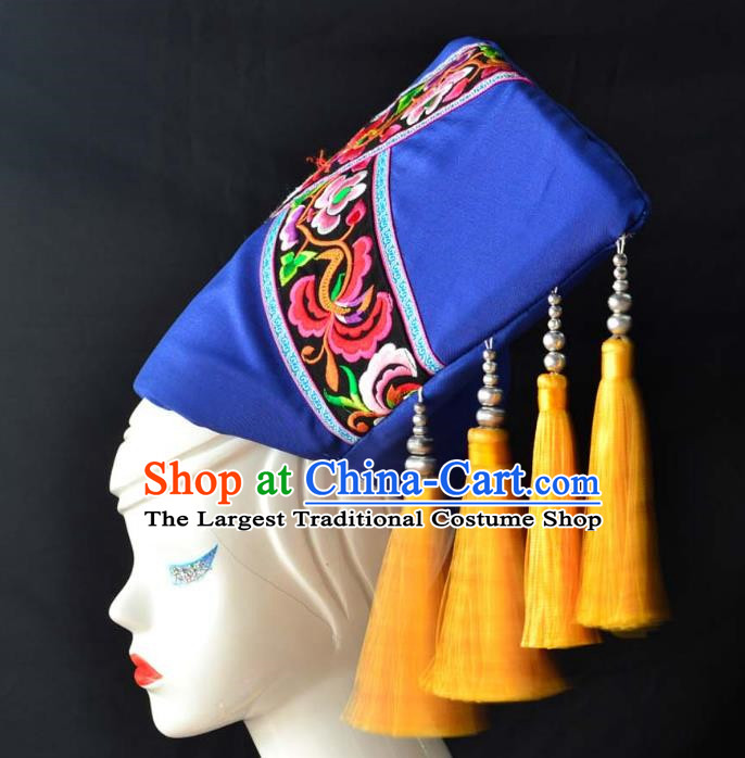 Guangxi Women Adult Minority Performance Hat Zhuang Nationality Folk Song Advanced Embroidery Handmade Headwear