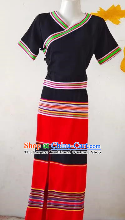 China Ethnic Wa Minority Costume 2 Piece National Festival Activity Costume National Dance Performance Costume