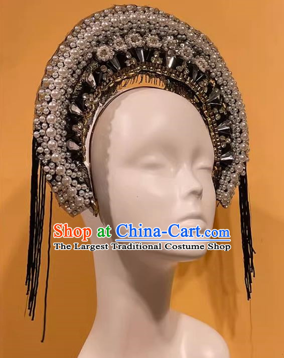 Our Lady's Crown Halo Headdress Exaggerated Design Catwalk Makeup Modeling Pearl Decoration