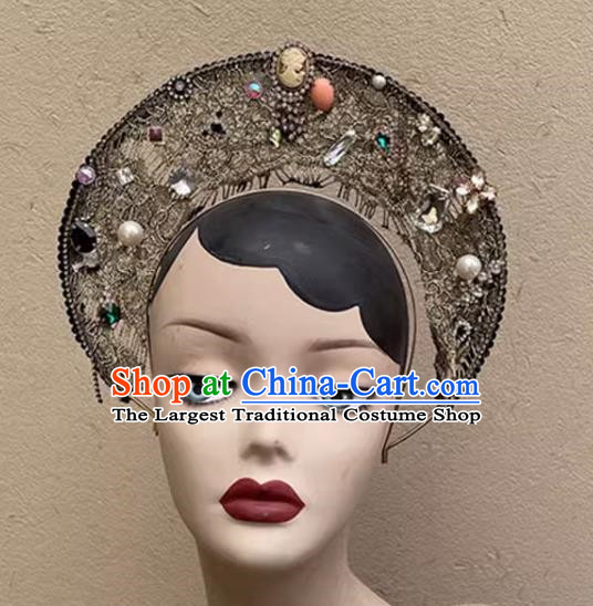 Our Lady's Crown Halo Headdress Exaggerated Design Catwalk Makeup Modeling Pearl Decoration