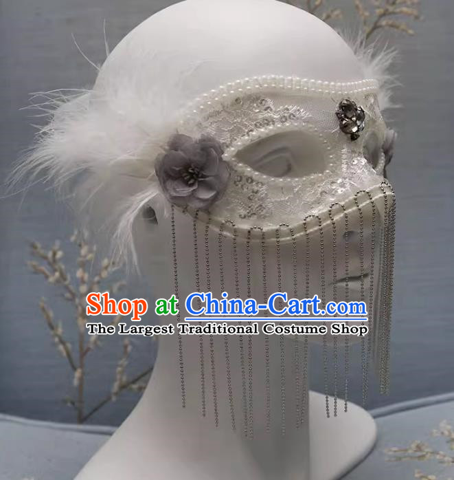 European And American White Lace Retro Elegant Mysterious Mask Tassel Covering Masquerade Halloween Carnival Party