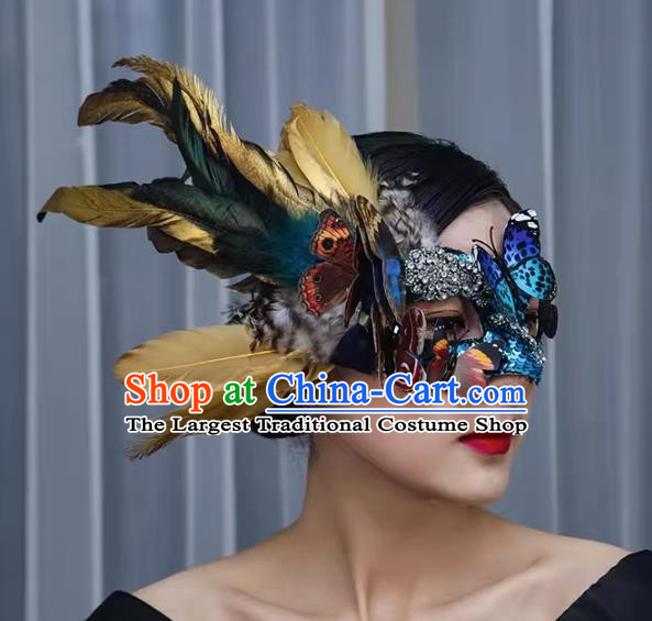 Exaggerated Venetian Green Flower Mask Feather Masked Singer Halloween Carnival Masquerade Party