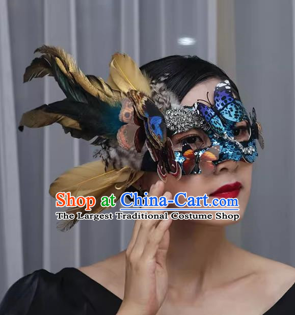 Exaggerated Venetian Green Flower Mask Feather Masked Singer Halloween Carnival Masquerade Party