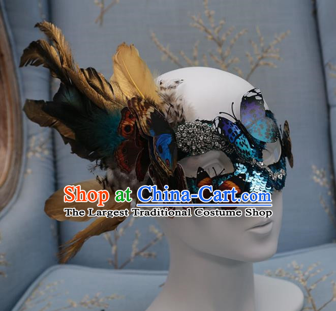 Exaggerated Venetian Green Flower Mask Feather Masked Singer Halloween Carnival Masquerade Party