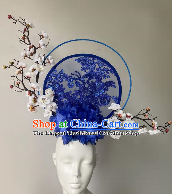 Chinese Style Blue And White Porcelain Blue National Tide Ancient Style Catwalk Model Competition Exaggerated Headdress Hair Accessories