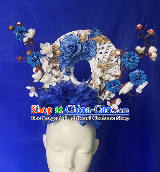 Chinese Style Blue And White Porcelain Blue National Tide Ancient Style Catwalk Model Competition Exaggerated Headdress Hair Accessories