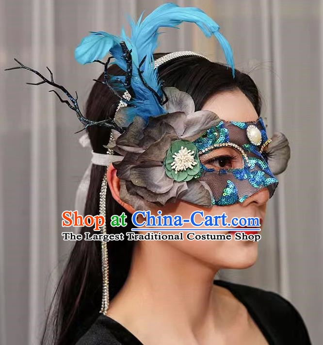 Venetian Green Flower Mask Feather Masked Singer Halloween Carnival Ball Party Mask