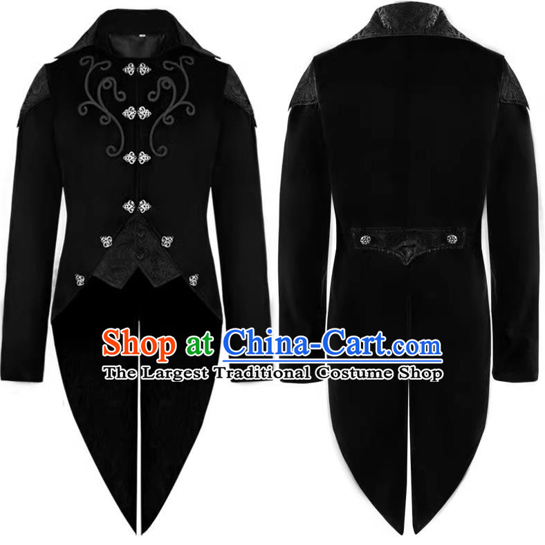 Medieval Retro Dark Tuxedo Dark Gothic Castle Earl Coat Gentleman Stage Performance Suede Dress