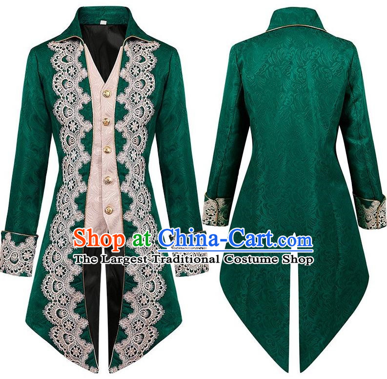 Medieval Lace Tuxedo Men Lace Embroidery Court Coat European And American Stage Play Long Costumes Large Size