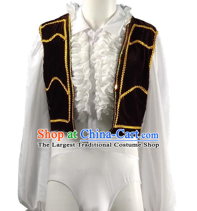 Men Ballet Dance Practice Clothing Long Sleeved Gold Velvet Gymnastics Body Examination Clothing Chinese Dance Clothing