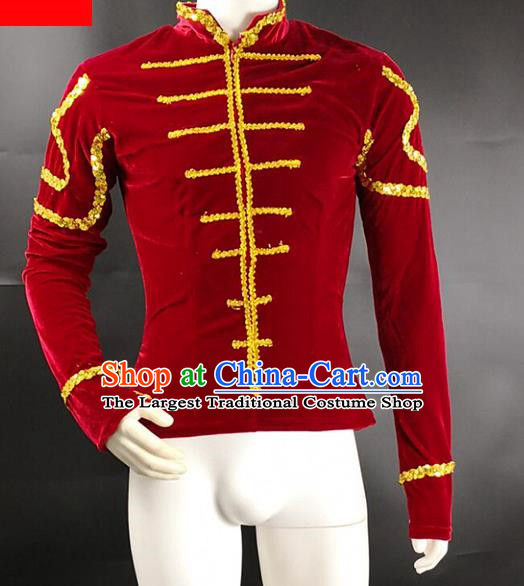 Men Ballet Tops Burgundy Costumes Dance Aerobics Gymnastics Ballet