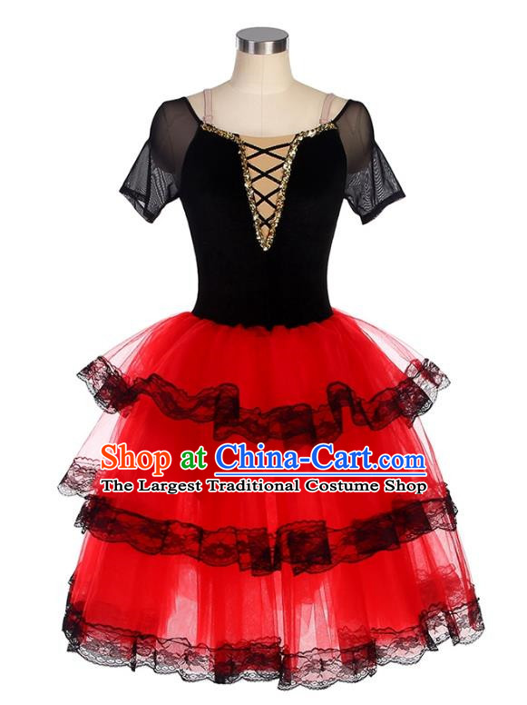 Ballet Costume Don Quixote Children Competition Professional Performance Costume Red Tutu Skirt Adult Spanish Dance Skirt