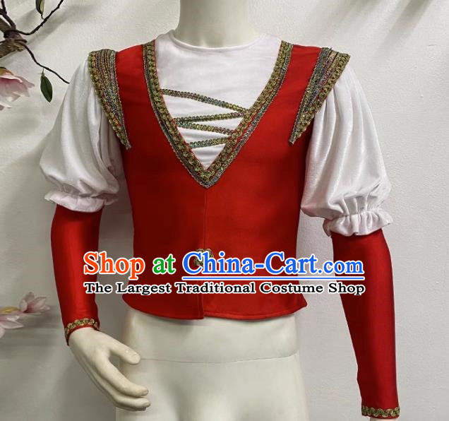 Men Prince Ballet Performance Costume Fake Two Piece Single Top Costume