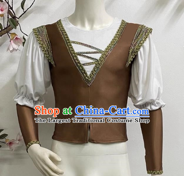 Men Prince Ballet Performance Costume Fake Two Piece Single Top Costume