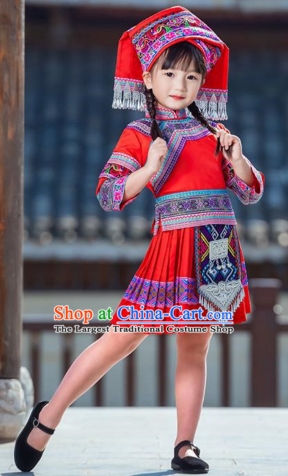 March Three Zhuang Costumes Children Ethnic Minority Costumes Girls Guangxi Children Performance Costumes