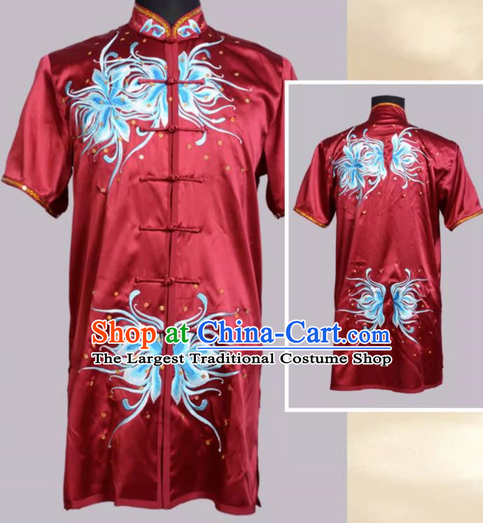 Martial Arts Clothing Deep Wine Red Sequin Embroidery Performance Clothing Adult Children High End Chinese Style