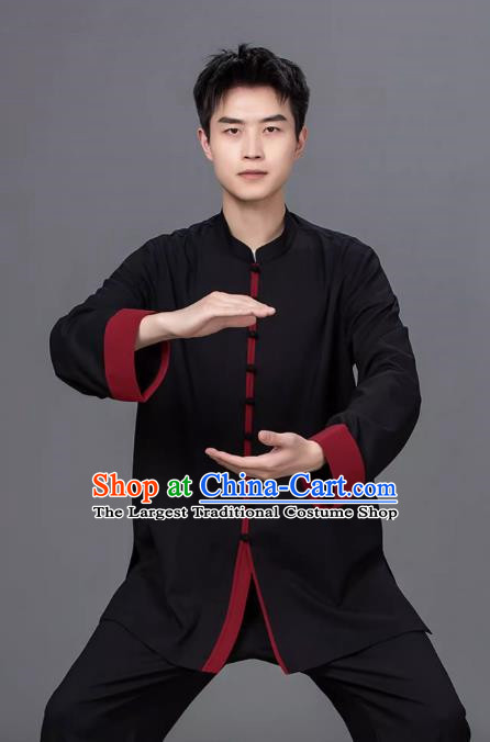 Tai Chi Clothing Pure Color Cotton Linen Practice Clothing Long Sleeved Performance Competition Suit Chinese Style Male