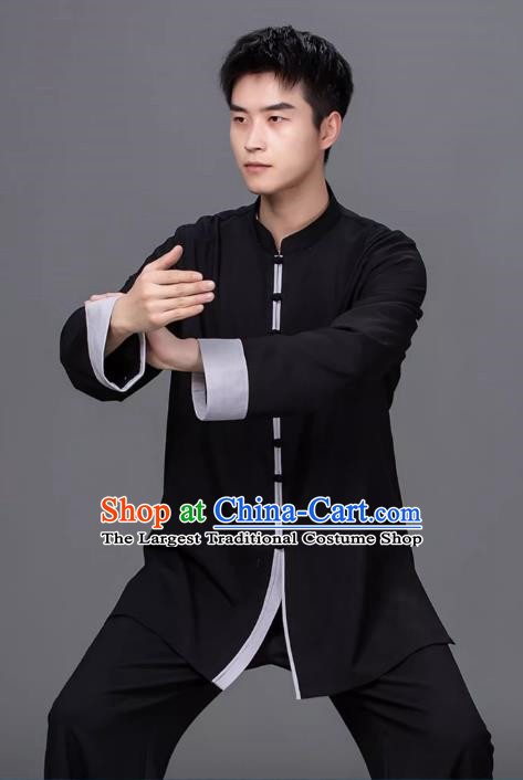 Tai Chi Clothing Pure Color Cotton Linen Practice Clothing Long Sleeved Performance Competition Suit Chinese Style Male