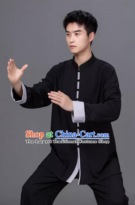 Tai Chi Clothing Pure Color Cotton Linen Practice Clothing Long Sleeved Performance Competition Suit Chinese Style Male