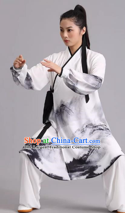 Tai Chi Clothing Han Style Painted Silk Hemp Martial Arts Long Section Performance Competition Chinese Style Men And Women