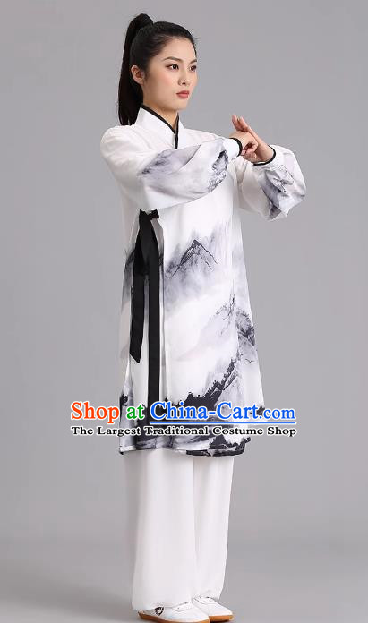 Tai Chi Clothing Han Style Painted Silk Hemp Martial Arts Long Section Performance Competition Chinese Style Men And Women