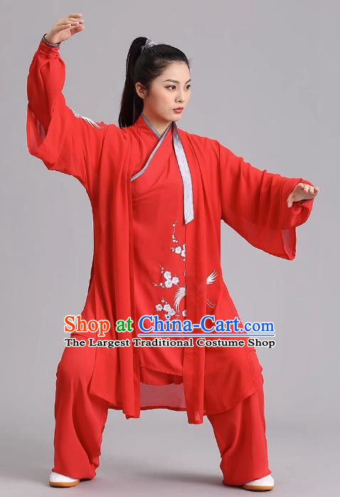 Embroidered Tai Chi Clothing Silk Hemp Three Piece Set Hanfeng Martial Arts Performance Practice Clothing Group Performance Clothing Qigong